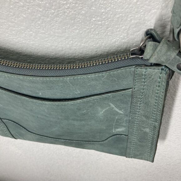 Frye Melissa Leather Zip Crossbody Bag Green Sky Tone Adjustable Strap 8x11" - Picture 14 of 16